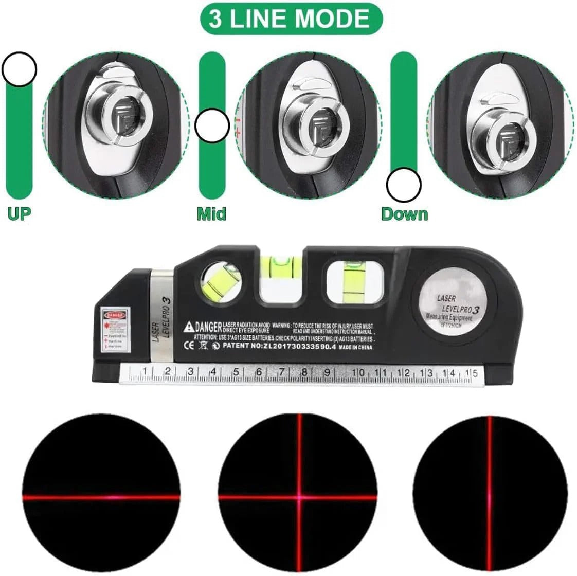 4 in 1 Fixit Laser Level Pro Multi-Purpose Measuring Tool With 8 Feet Tape