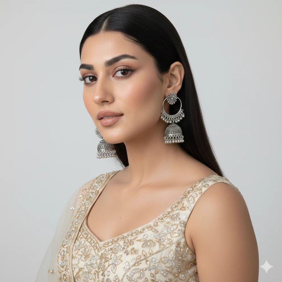 Premium Oxidized Silver Jhumka Earrings
